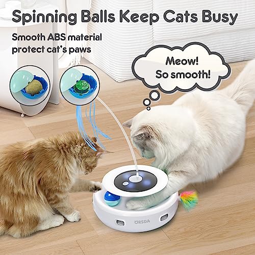 ORSDA 3-in-1 Cat Toys Rechargeable, Interactive Cat Toys for Indoor Cats Automatic Kitten Toy, Moving Ambush Feather, Fluttering Butterfly Toy, Track Balls, Whack a mole Cat Teaser with 6 Attachments