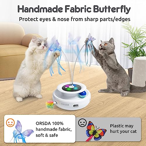 ORSDA 3-in-1 Cat Toys Rechargeable, Interactive Cat Toys for Indoor Cats Automatic Kitten Toy, Moving Ambush Feather, Fluttering Butterfly Toy, Track Balls, Whack a mole Cat Teaser with 6 Attachments