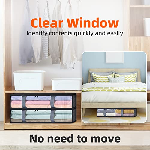 Uidducpu Clothes Storage Bags Under Bed Storage Containers,Foldable Storage bins with Clear Windows and Reinforced Handles,for Clothing, Blanket, Sweaters, Comforter,Toys,Grey, 4-Pack