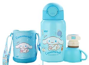 everyday delights sanrio cinnamoroll stainless steel insulated water bottle with cup, straw and bag 500ml - blue (cn2140)