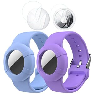 airtag wristband for kids(2 pack),soft silicone waterproof airtag bracelet,lightweight gps tracker holder compatible with apple airtag for toddler baby children elders (baby blue & purple)