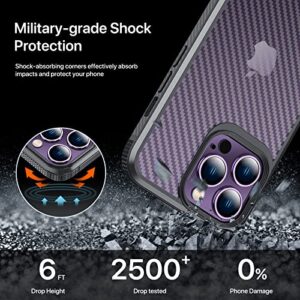Auleegei Designed for iPhone 14 Pro Max Case, [Military Grade Drop Tested] Slim Thin Shockproof Phone Case Translucent Anti-Scratch Carbon Fiber Hard PC Back and Soft TPU Bumper Edge, 6.7 inch, Back
