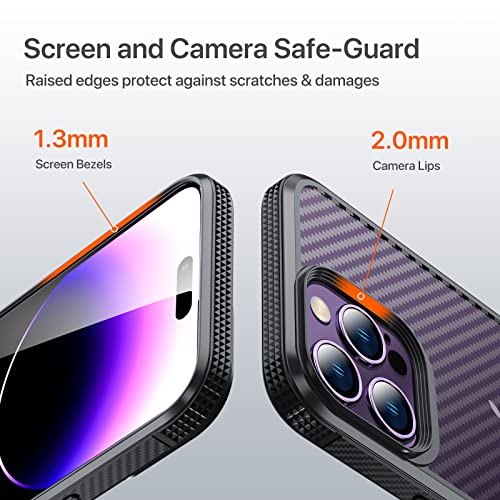 Auleegei Designed for iPhone 14 Pro Max Case, [Military Grade Drop Tested] Slim Thin Shockproof Phone Case Translucent Anti-Scratch Carbon Fiber Hard PC Back and Soft TPU Bumper Edge, 6.7 inch, Back