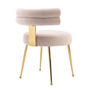 HomSof, Beige Upholstered Curve-Back Dining Modern Velvet Accent Chair with Metal Legs