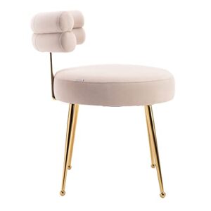 HomSof, Beige Upholstered Curve-Back Dining Modern Velvet Accent Chair with Metal Legs