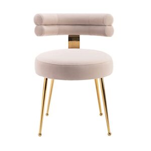 HomSof, Beige Upholstered Curve-Back Dining Modern Velvet Accent Chair with Metal Legs