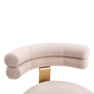 HomSof, Beige Upholstered Curve-Back Dining Modern Velvet Accent Chair with Metal Legs