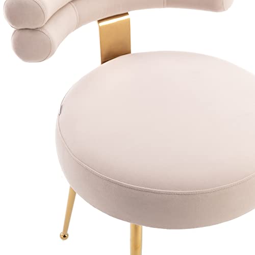 HomSof, Beige Upholstered Curve-Back Dining Modern Velvet Accent Chair with Metal Legs