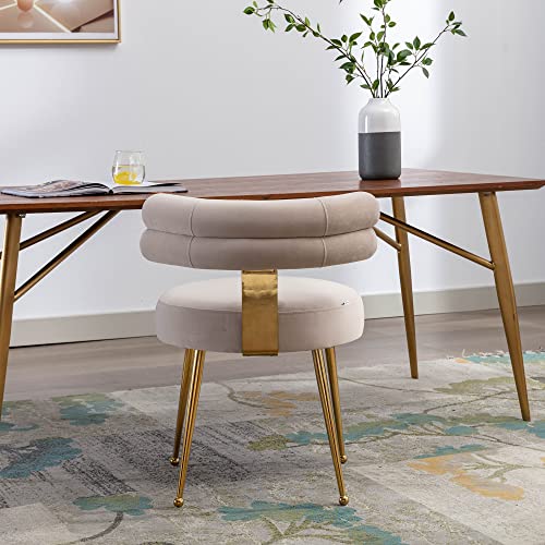 HomSof, Beige Upholstered Curve-Back Dining Modern Velvet Accent Chair with Metal Legs