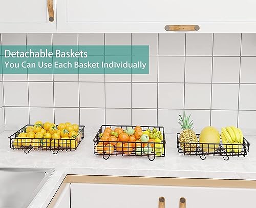 Fruit Basket for Kitchen Counter, 3-tier Fruit Holder Stand for Kitchen Countertop, Large Capacity Fruit Bowl Baskets for Kitchen Counter, Wire Baskets for Storage of Snack Produce Potato Onion