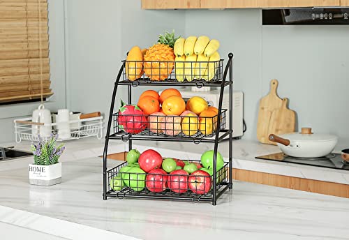 Fruit Basket for Kitchen Counter, 3-tier Fruit Holder Stand for Kitchen Countertop, Large Capacity Fruit Bowl Baskets for Kitchen Counter, Wire Baskets for Storage of Snack Produce Potato Onion