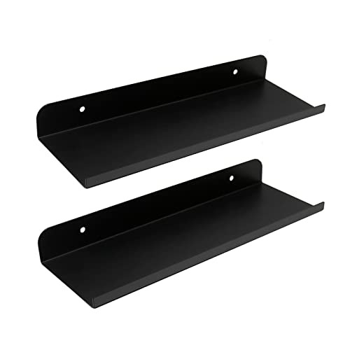 Anxingo Floating Shelves Wall Mounted Bathroom Shelf, Metal Wall Mounted Small Display Shelves, Floating Wall Shelves Shelf Display Storage Wall Mount Home Decor, Matte Black,2 Pack (11.8"*3.9)