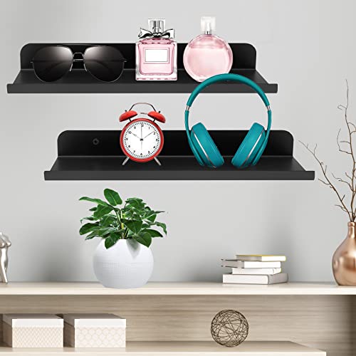 Anxingo Floating Shelves Wall Mounted Bathroom Shelf, Metal Wall Mounted Small Display Shelves, Floating Wall Shelves Shelf Display Storage Wall Mount Home Decor, Matte Black,2 Pack (11.8"*3.9)