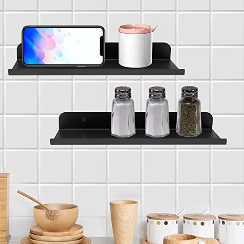 Anxingo Floating Shelves Wall Mounted Bathroom Shelf, Metal Wall Mounted Small Display Shelves, Floating Wall Shelves Shelf Display Storage Wall Mount Home Decor, Matte Black,2 Pack (11.8"*3.9)