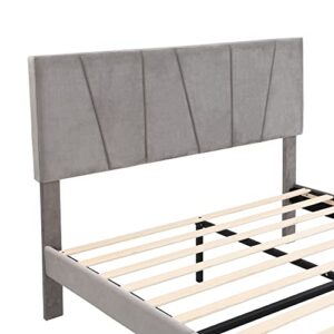 P PURLOVE Queen Size Upholstery Platform Bed with One Drawer Under Bed,Storage Upholstery Platform Bed Frame with Adjustable Headboard and Slat, No Box Spring Need