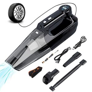 aruoxin 4-in-1 car vacuum cordless rechargeablen with tire inflator,130w 7000pa 12v dc handheld vacuum car cleaner with digital tire pressure gauge lcd display & led light for home, pet hair, car