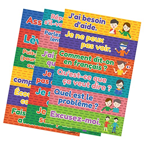 Quarterhouse French Classroom Phrases and Commands Label Set, French - ESL Classroom Learning Materials for K-12 Students and Teachers, Set of 18, 12 x 3 Inches, Extra Durable