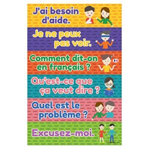 Quarterhouse French Classroom Phrases and Commands Label Set, French - ESL Classroom Learning Materials for K-12 Students and Teachers, Set of 18, 12 x 3 Inches, Extra Durable