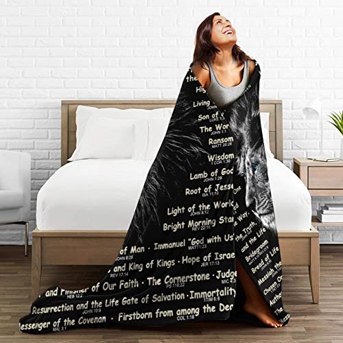 Bible Verse Blanket Christian Gifts (80x60inch)- Religious Throw Blanket Soft Lightweight Cozy Plush Warm Lion Blankets for Women Men