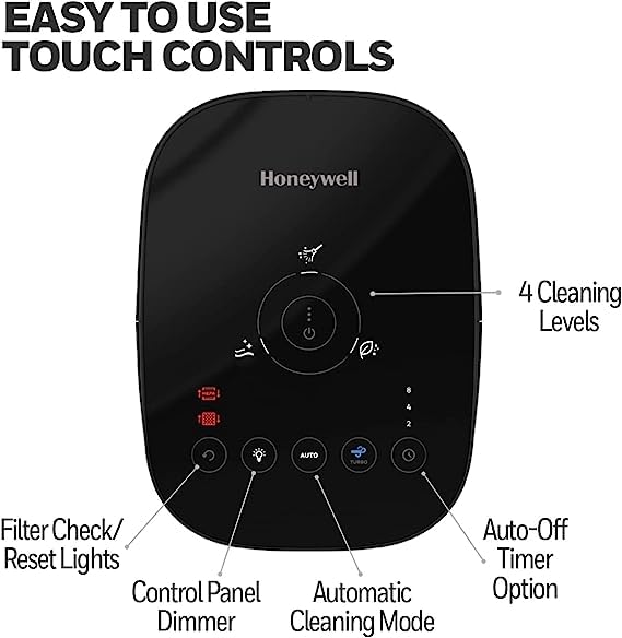 Honeywell InSight HEPA Air Purifier with Air Quality Indicator and Auto Mode, for Large Rooms (200 sq. ft), Black - Wildfire/Smoke, Pollen, Pet Dander, and Dust Air Purifier,HPA180B