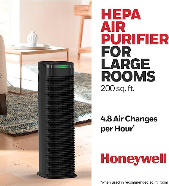 Honeywell InSight HEPA Air Purifier with Air Quality Indicator and Auto Mode, for Large Rooms (200 sq. ft), Black - Wildfire/Smoke, Pollen, Pet Dander, and Dust Air Purifier,HPA180B