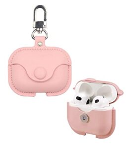 miitoomo airpods 3 case leather case for apple airpods 3rd generation fashion rose pink case snap closure charging case (light pink)