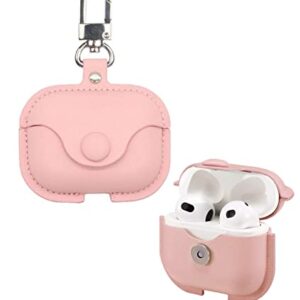 Miitoomo AirPods 3 Case Leather Case for Apple AirPods 3rd Generation Fashion Rose Pink Case Snap Closure Charging Case (Light Pink)