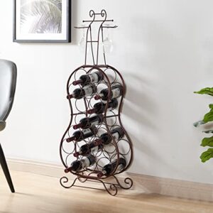 kings brand furniture - cello-shaped metal standing wine rack, 19 bottles with wine glass holder, bronze