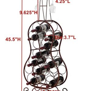 Kings Brand Furniture - Cello-Shaped Metal Standing Wine Rack, 19 Bottles with Wine Glass Holder, Bronze