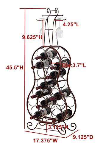 Kings Brand Furniture - Cello-Shaped Metal Standing Wine Rack, 19 Bottles with Wine Glass Holder, Bronze