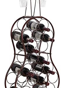 Kings Brand Furniture - Cello-Shaped Metal Standing Wine Rack, 19 Bottles with Wine Glass Holder, Bronze