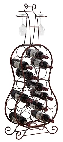 Kings Brand Furniture - Cello-Shaped Metal Standing Wine Rack, 19 Bottles with Wine Glass Holder, Bronze