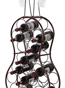 Kings Brand Furniture - Cello-Shaped Metal Standing Wine Rack, 19 Bottles with Wine Glass Holder, Bronze