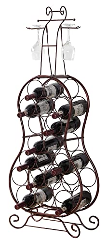 Kings Brand Furniture - Cello-Shaped Metal Standing Wine Rack, 19 Bottles with Wine Glass Holder, Bronze