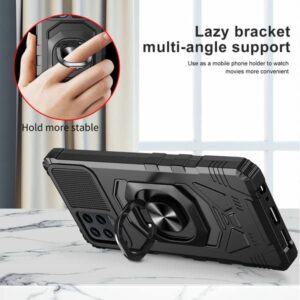 Galaxy Wireless for T-Mobile REVVL 6 Pro 5G Case w/Tempered Glass Screen Protector [Military Grade] Ring Car Mount Kickstand Shockproof Hard Phone Case - Black