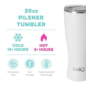 Swig Life 20oz Pilsner Tumbler, Stainless Steel Double Wall Travel Tumbler with Lid, Dishwasher Safe, Triple Insulated Thermos for Hot or Cold Drinks in Golf Partee Print with Golf Ball Textured Frame