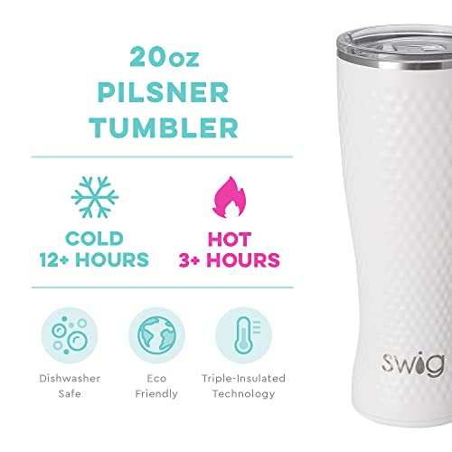 Swig Life 20oz Pilsner Tumbler, Stainless Steel Double Wall Travel Tumbler with Lid, Dishwasher Safe, Triple Insulated Thermos for Hot or Cold Drinks in Golf Partee Print with Golf Ball Textured Frame