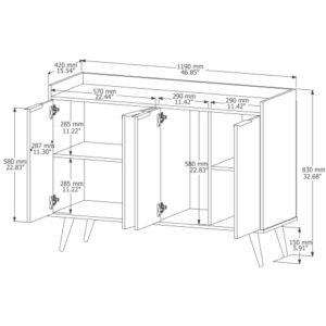 4 Doors Buffet Cabinet Sideboard Scandinavian Style (Nature - Black) (JB4116)