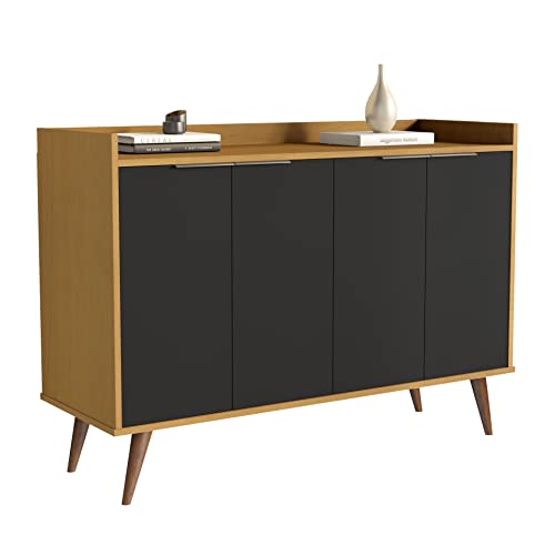 4 Doors Buffet Cabinet Sideboard Scandinavian Style (Nature - Black) (JB4116)