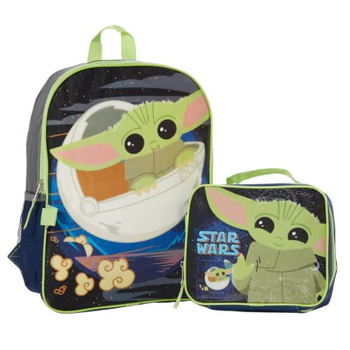 RALME Star Wars Mandalorian Baby Yoda Backpack with Lunch Box Set for Boys and Girls, Value Bundle