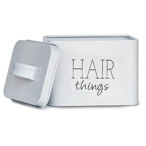 Lola Creates Hair Accessories Organizer - Chic Hair Tie Holder for Girls - Practical Hair Accessory Storage - White Clip Container for Bedroom, Bathroom - Durable Metal Organizer Box, Lid