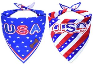 dog bandanas, nevirige dog bandana scarf in 2 pack, triangle american flag pet bandana supply with lanyard for phone and pet, pet accessories, s size