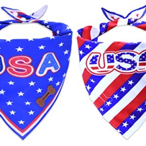 Dog Bandanas, NEVIRIGE Dog Bandana Scarf in 2 Pack, Triangle American Flag Pet Bandana Supply with Lanyard for Phone and Pet, Pet Accessories, S Size