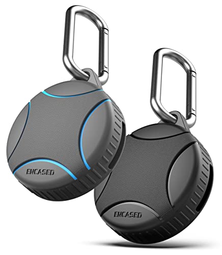 Encased Waterproof Airtag Case Compatible with Apple Airtag Keychain Holder Black Blue - 2 Pack