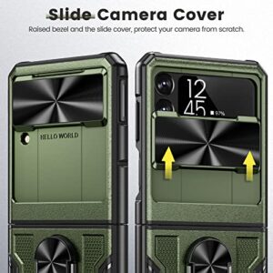 Caka for Galaxy Z Flip 4 Case, Z Flip 4 Case with Camera Cover, Hinge Protection& Kickstand with Built-in 360°Rotate Ring Stand Magnetic Protective Phone Case for Samsung Galaxy Z Flip 4 5G -Green