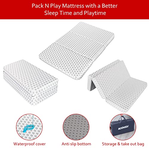 Trifold Mattress Topper for Pack N Play 37.5x26x2 Inch, Breathable Soft Portable Foldable Playard Mattress, Playpen Mattress for Pack and Play Crib,Mini Crib Mattress, Dots