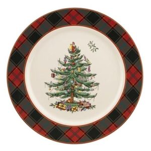 spode christmas tree tartan 12 inch buffet plate | doubles as serving plate | perfect for holiday hosting and christmas home décor| made of fine earthenware | dishwasher, microwave, and freezer safe