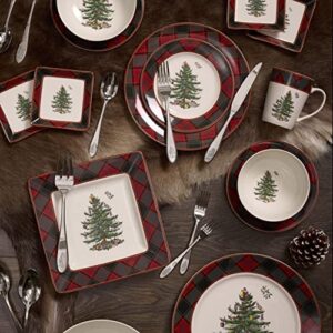 Spode Christmas Tree Tartan 12 Inch Buffet Plate | Doubles as Serving Plate | Perfect for Holiday Hosting and Christmas Home Décor| made of Fine Earthenware | Dishwasher, Microwave, and Freezer Safe