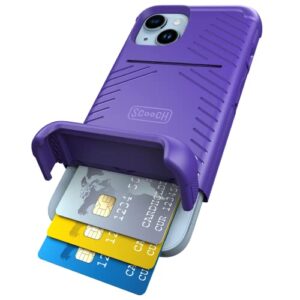 scooch iphone 14 case with card holder [wingmate] iphone 14 wallet case with hidden card slot and rfid protection, holds up to 4 cards, military grade drop protection, purple