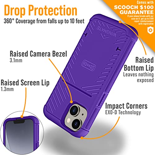 Scooch iPhone 14 Case with Card Holder [Wingmate] iPhone 14 Wallet Case with Hidden Card Slot and RFID Protection, Holds Up to 4 Cards, Military Grade Drop Protection, Purple